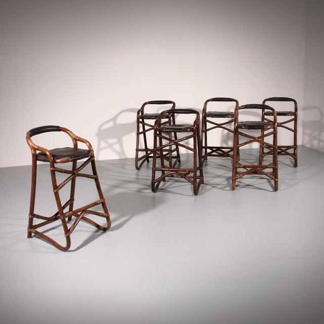 Mid-Century Bamboo Bar Stools from Horsnæs, Denmark, 1970, Set of 6 For Sale - Image 6 of 13