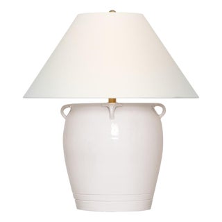Chapman & Myers by Visual Comfort Signature Fasano 28" Table Lamp in Glossy White Crackle with Linen Shade For Sale