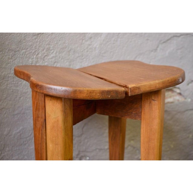 1950s Clover-Shaped Stool in Oak by Marcel Gascoin, 1950s For Sale - Image 5 of 10