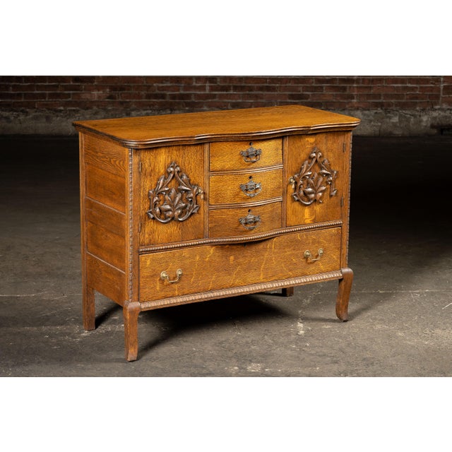 Early 20th Century Carved Oak Bow Front Sideboard For Sale - Image 4 of 12