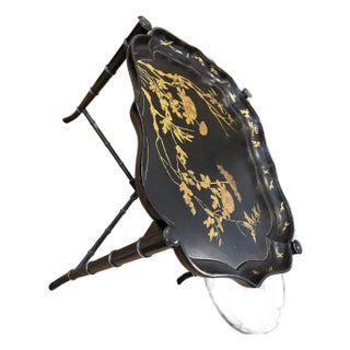 Black & Gold Regency Style Tray Cocktail Table For Sale