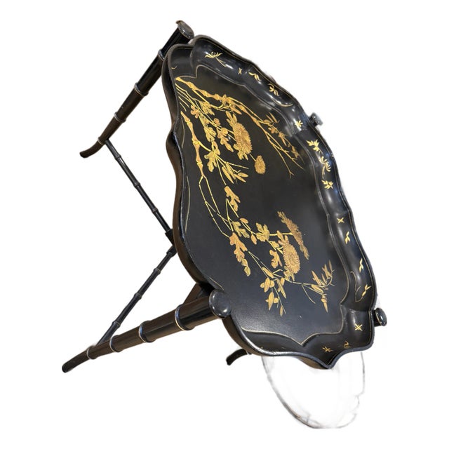 Black & Gold Regency Style Tray Cocktail Table For Sale