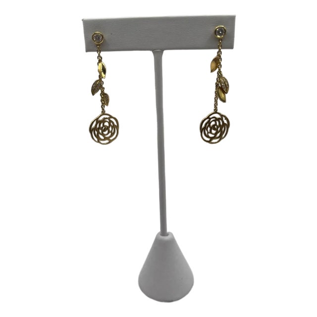 Chanel 18k Gold & Diamond Bouton De Camélia Earrings, A Pair For Sale