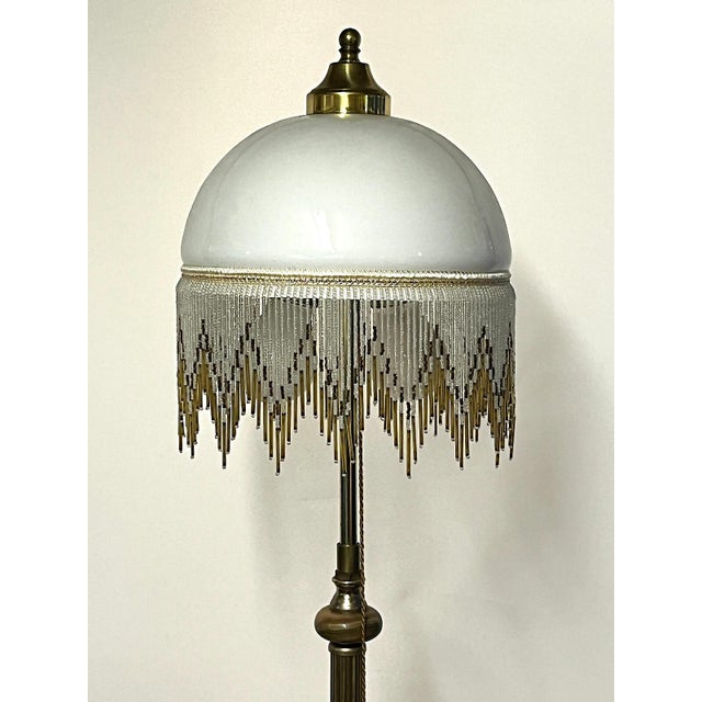 1950s Antique Brass and Onyx Beaded Glass Shade Floor Lamp, 1950s For Sale - Image 5 of 9