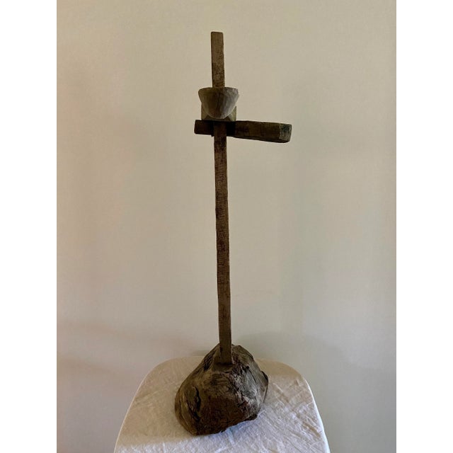 Antique oil lamp stand from Indonesia Naturally weathered teakwood. Unique and one of a kind.