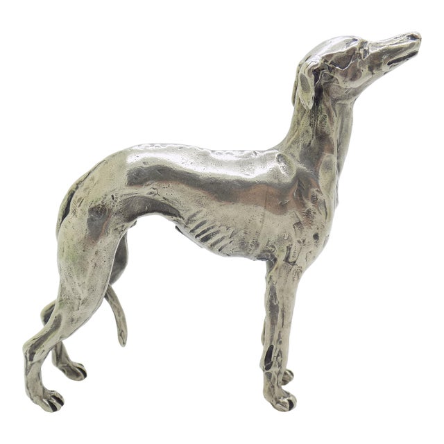 Vintage Italian Handmade Genuine Silver Large Greyhound Dog Figurine Sculpture, Made in Tuscany (Arezzo, Italy)) For Sale