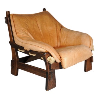 Vintage Lounge Chair in Leather and Oak from Maison Regain, France, 1960s For Sale