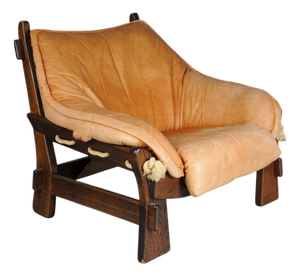 Vintage Lounge Chairs in Leather and Oak from Maison Regain, France, 1960s, Set of 2