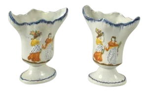 1790 Century Neoclassical English George III Staffordshire Creamware Prattware Vases - A Pair
