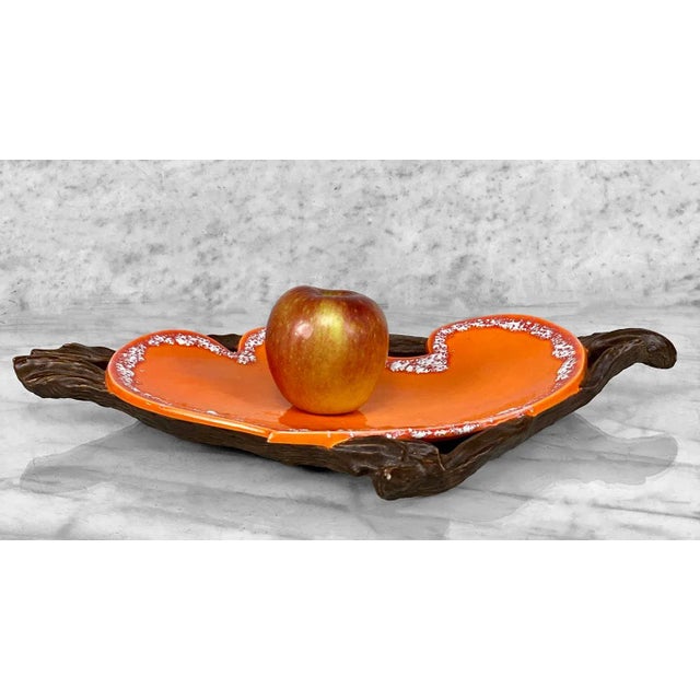 Mid-Century Atomic Porcelain Orange Wood Branch Centerpiece Serving Platter, c. Mid 20th Century - Pairs Nicely with Many...
