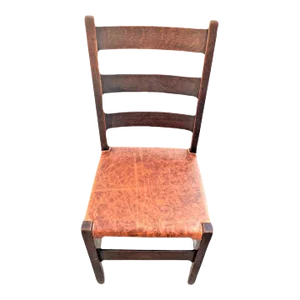 Signed Gustav Stickley Quarter Sawn Mission Oak Chair With New Leather Seat Cover - Early 20th Century