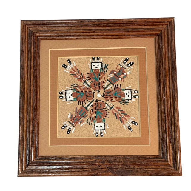 Mid 20th Century Navajo Sand Painting Art Set Framed Matted 7” Each Set of 4 For Sale - Image 10 of 14