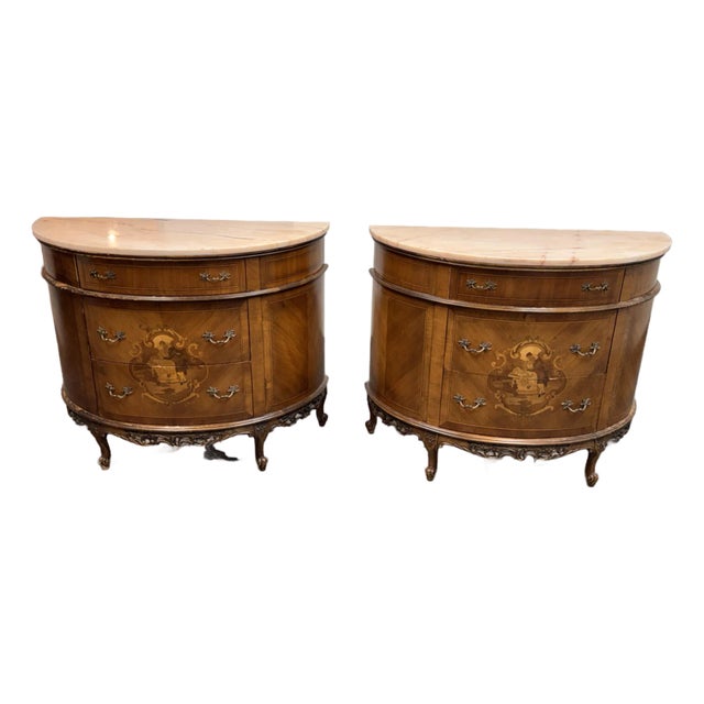 Neoclassical Semicircular Demi-Lune Commodes, Pair, 19th Century For Sale