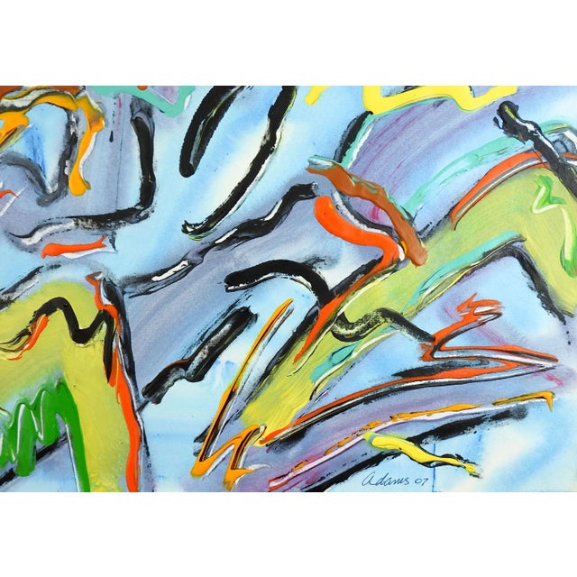 Colorful Abstract Expressionist acrylic painting on heavy paper, heavy paint application in spots by Jerry Adams (20th -...
