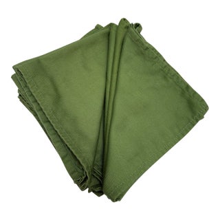 Vintage Green Cotton Table Linens, Napkins - Set of Eight For Sale