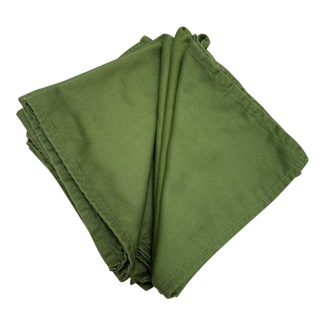 Vintage Green Cotton Table Linens, Napkins - Set of Eight For Sale