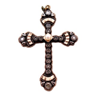 19.2k Gold Cross Pendant with Paw and Diamonds For Sale