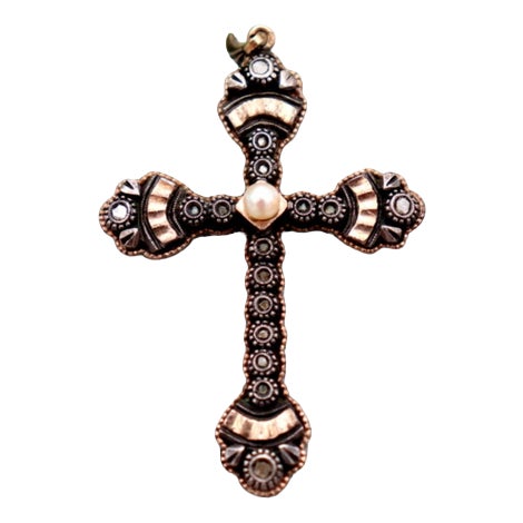 19.2k Gold Cross Pendant with Paw and Diamonds For Sale