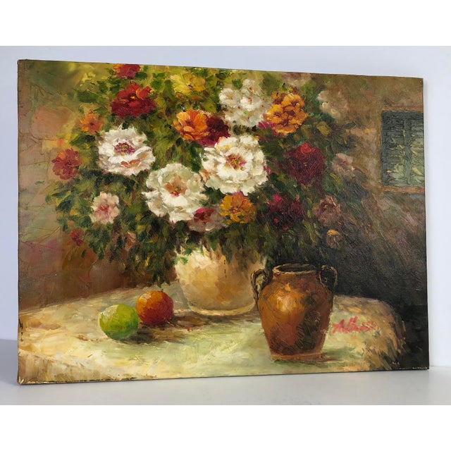 Vintage French Floral Oil Painting For Sale - Image 4 of 6