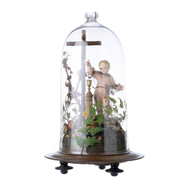 Portuguese Artist, Infant Jesus, 18th Century, Polychrome and Gilded Wood, Cork and Glass For Sale - Image 6 of 6