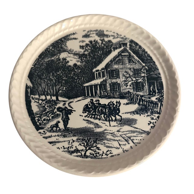 Mid 20th Century Vintage Currier and Ives Winter Scene Decorative Plates by Royal China - A Pair For Sale - Image 5 of 10