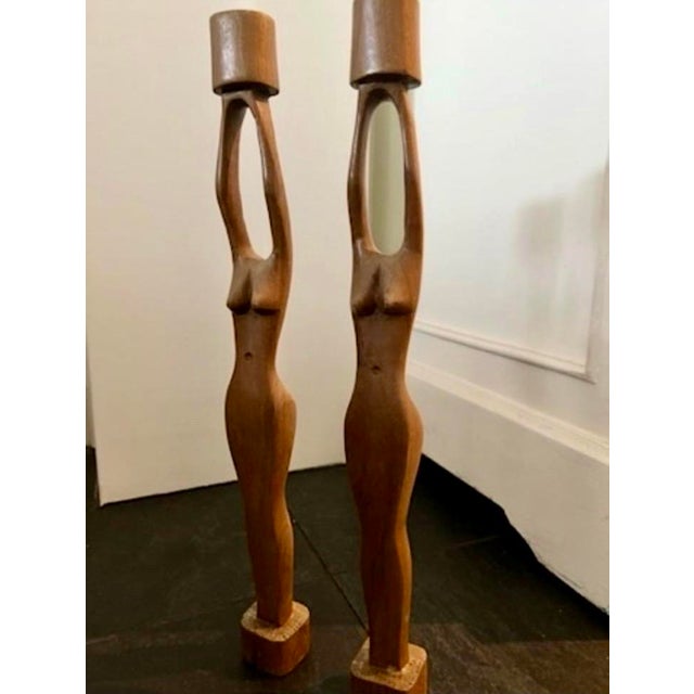 Mid-Century Modern Mid-Century Modern Sculptural Wooden Female Candleholders, 1970s, Set of 2 For Sale - Image 3 of 9