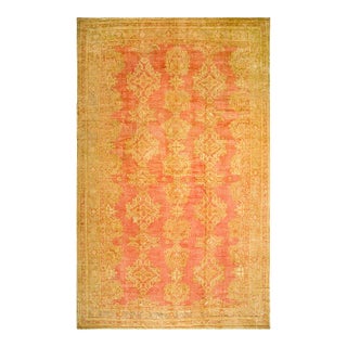 1930s Rose Tribal Large Scale Antique Turkish Oushak Rug 13'2" X 21'2" Handknotted Wool Carpet For Sale