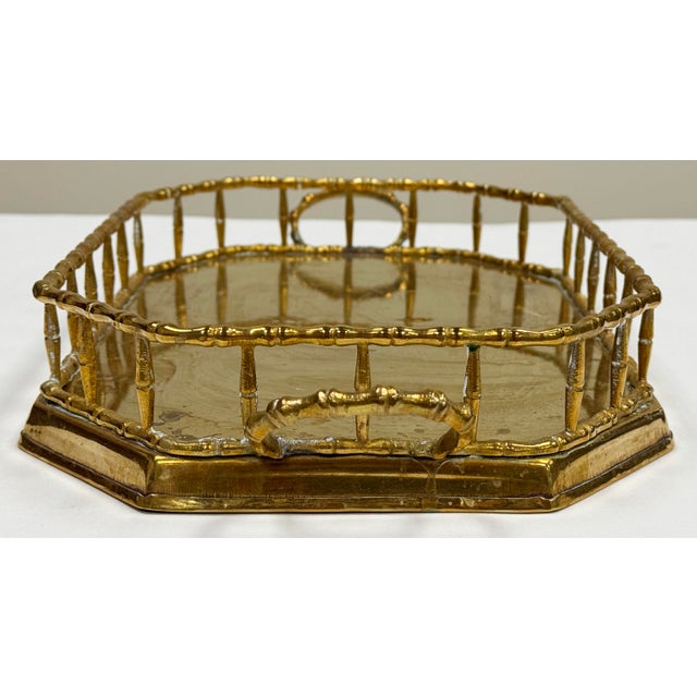 Brass Vintage Brass Faux Bamboo Rail Gallery Tray For Sale - Image 8 of 10
