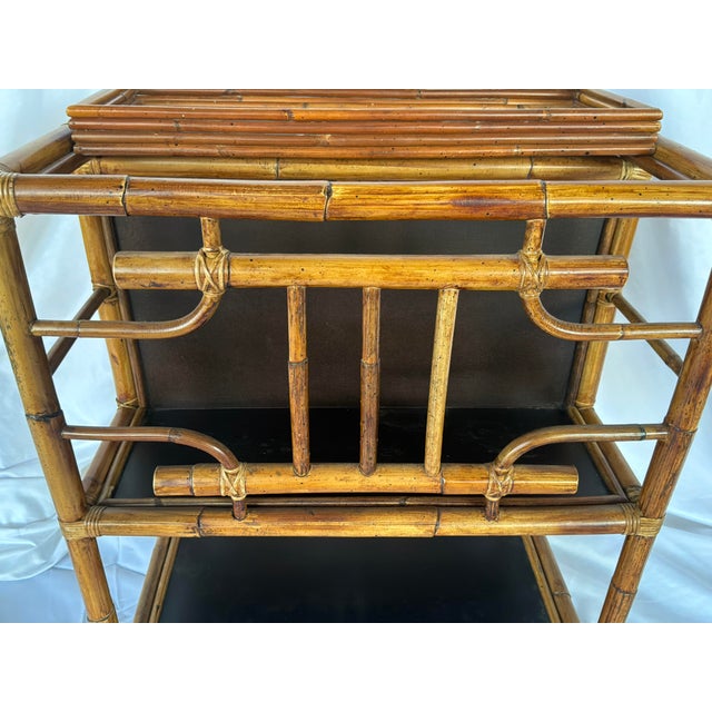 Vintage Faux Bamboo Bar Cart/Magazine Rack With Ebonized Wood Shelves For Sale - Image 9 of 13