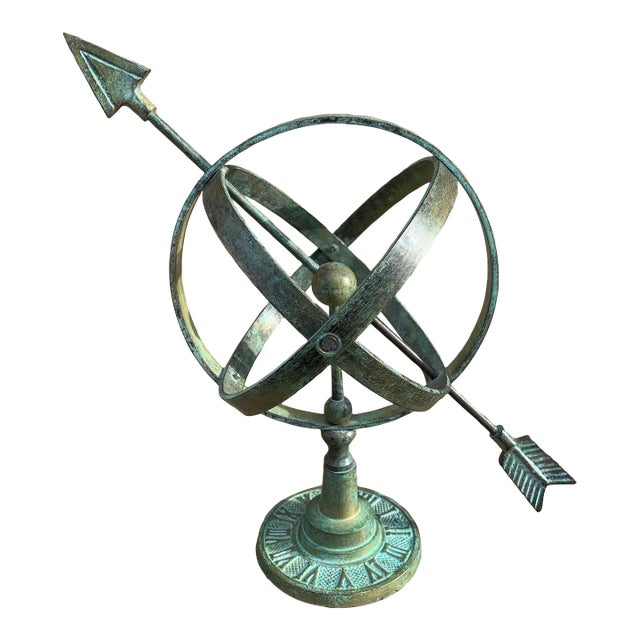 Vintage English Country Brass Verdigris Garden Armillary Sundial For Sale