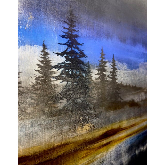 Abstract Expressionism Aurora by Brian O'Neill | Oil & Acrylic with resin 24K Gold & White Gold Leaf on panel Landscape with trees and sky. For Sale - Image 3 of 3