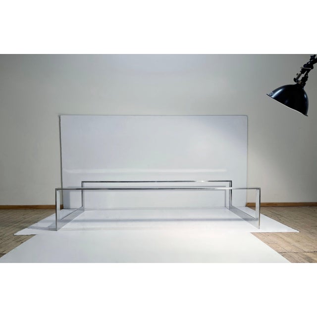 A monumental post modern architectural coffee table by Leon Rosen for Pace. A heavy weight piece with solid bar...