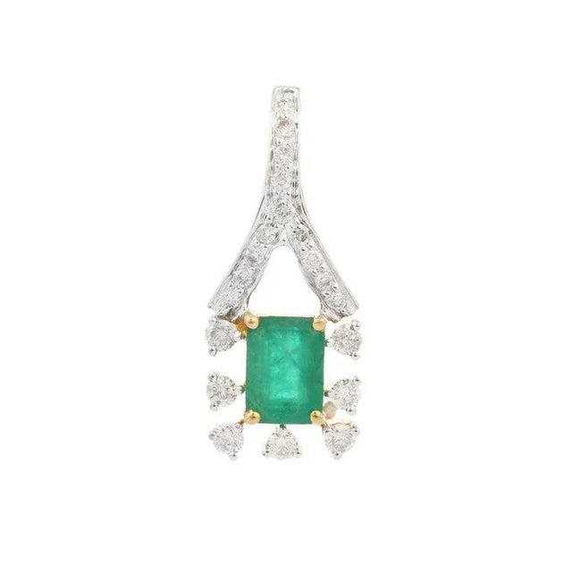 18k Solid Gold 1.06 Carat Emerald Handcrafted Pendant With Diamonds For Sale - Image 4 of 9