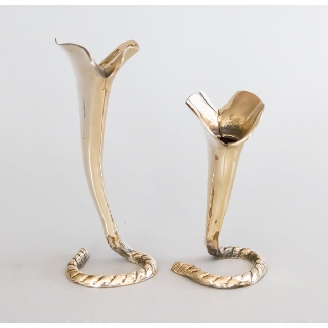 Mid-Century Modern Mid-Century Polished Brass Calla Lily Candlesticks Candle Holders - A Pair For Sale - Image 3 of 8