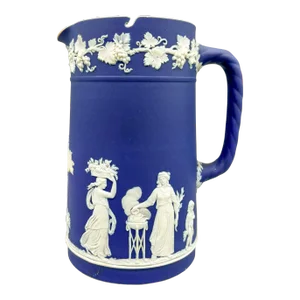 19th Century Wedgwood Jasperware Water Pitcher – Blue and White Greek Scene With Lid