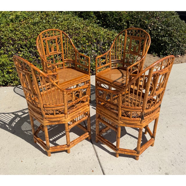 Vintage Rattan Bamboo Brighton Pavillion Chairs With Caned Seats, a Set of 4 For Sale In San Diego - Image 6 of 11