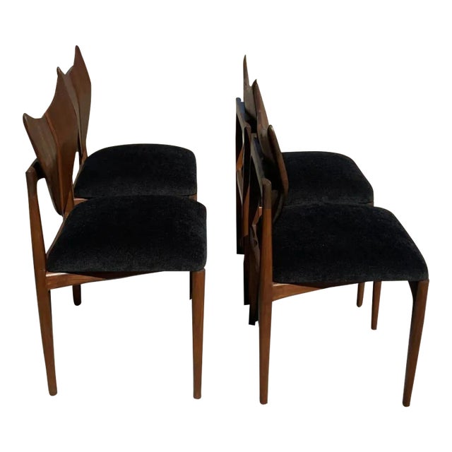 Mid Century Style Solid Walnut Butterfly Dining Chairs - Set of 4 For Sale