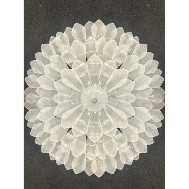 Huge elegant sanded “petals” murano glass flush mount. scenographic lively ventian flush mount in transpaerent sanded...