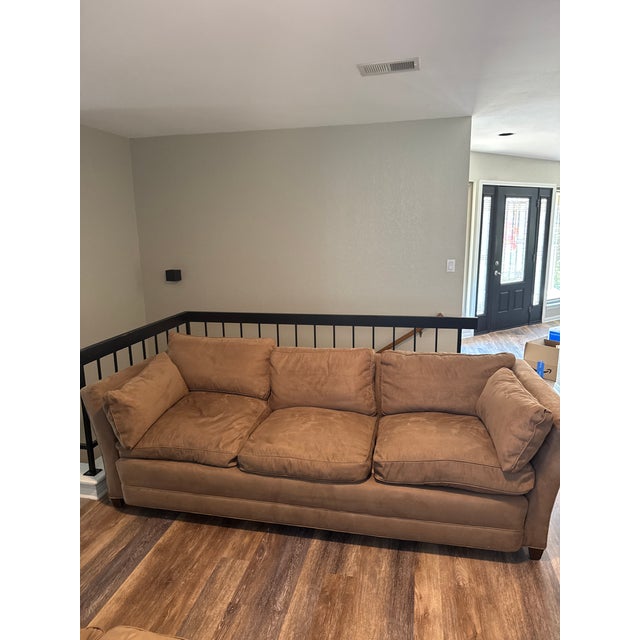 94" Custom Camel Microfiber Down-Filled Cloud Sofas in the Style of Milo Baughman - Pair For Sale In Austin - Image 6 of 12