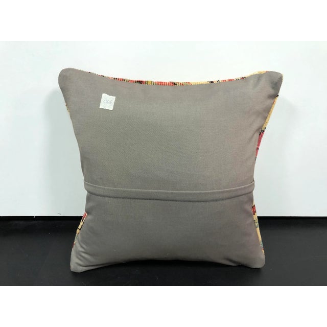 1960s Vintage Turkish Floral Design Handmade Rug Pillow For Sale - Image 5 of 6