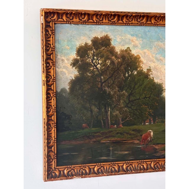 Pastoral Landscape, Oil Painting on Wood Panel, Framed For Sale - Image 9 of 11