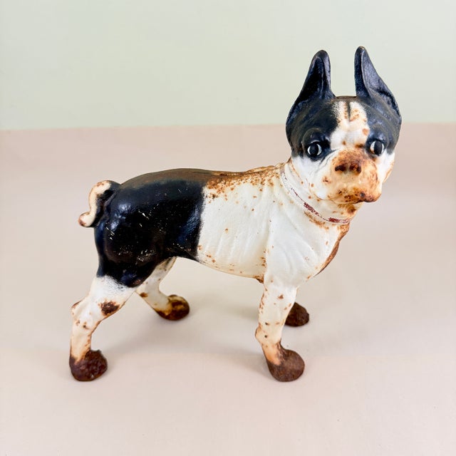 American Antique 1900s Hubley Cast Iron French Bulldog Doorstop, Original Painted Finish For Sale - Image 3 of 9
