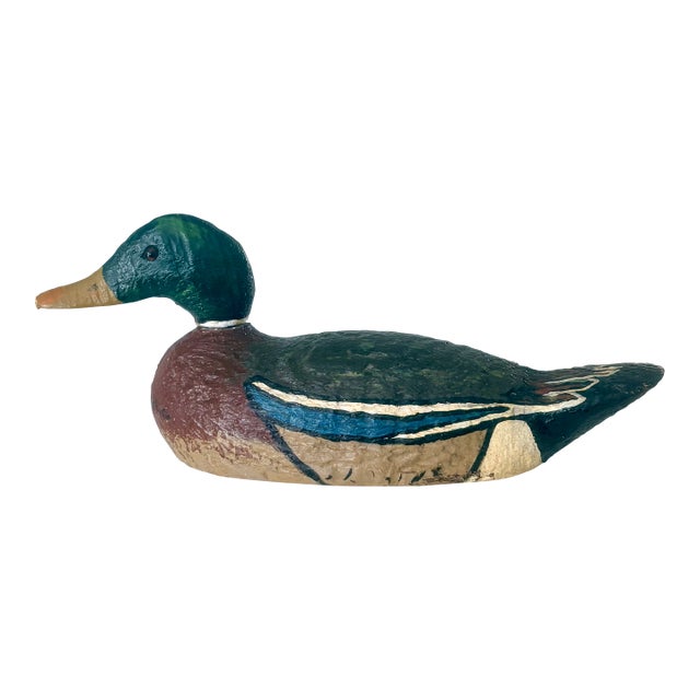 Folk Art Rustic Hand Painted Mallard Duck Decoy For Sale