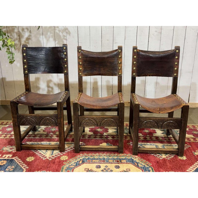Antique English Chairs in Oak and Leather, 1800s, Set of 6 For Sale - Image 6 of 18