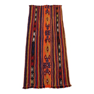 1970s Turkish Ethnic Design Striped Orange Small Kilim Rug For Sale