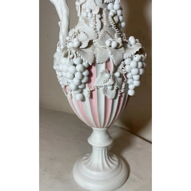 Ceramic Antique English Handmade Bennington Pink Parian Porcelain Grape Vine Ewer Vase For Sale - Image 7 of 14