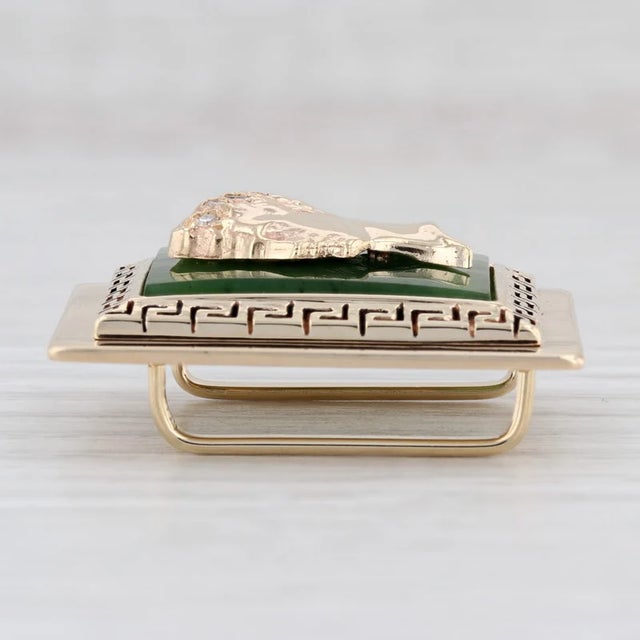 Art Deco Green Nephrite Jade Diamond Signet Pendant 14k Yellow Gold Figural Male Bust For Sale - Image 3 of 4