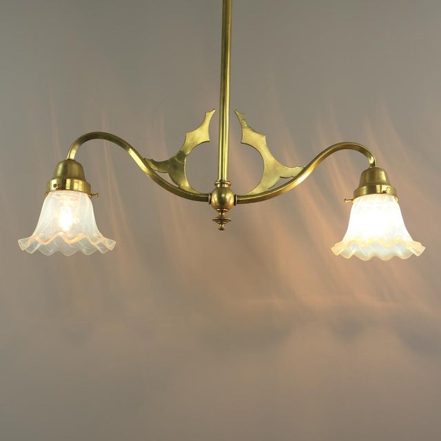 Blue Viennese Art Nouveau Pendant Lamp with Opal Shades, 1920s For Sale - Image 8 of 10