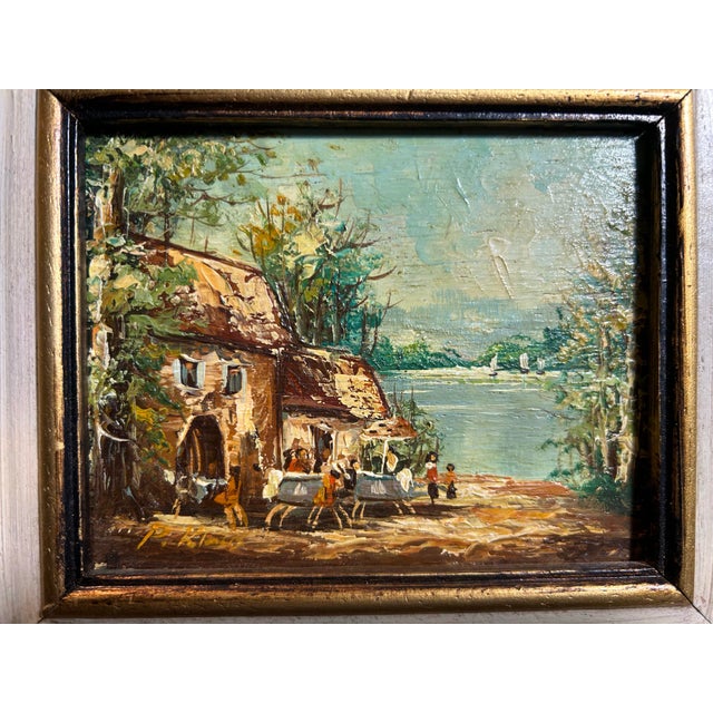 Vintage 1970’s Small French Landscape Oil Painting in Ornate Frame For Sale - Image 4 of 5