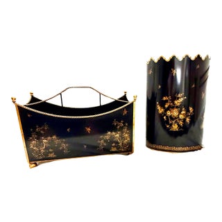 Pair of Vintage Italian Hand-Painted Chinoiserie Tole Accessories for Bergdorf Goodman For Sale